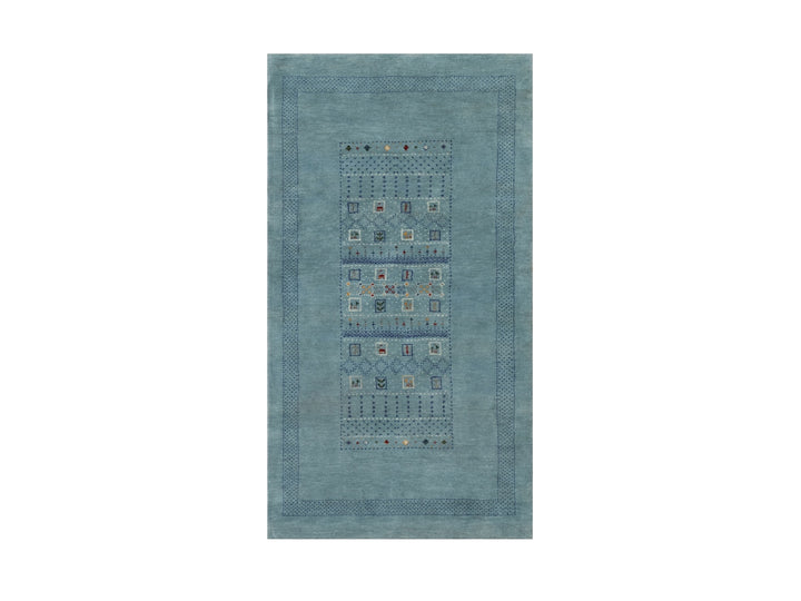 2'11" x 5'4" New Hand Knotted Blue Wool Rectangle Oriental Rug - MOA10291312