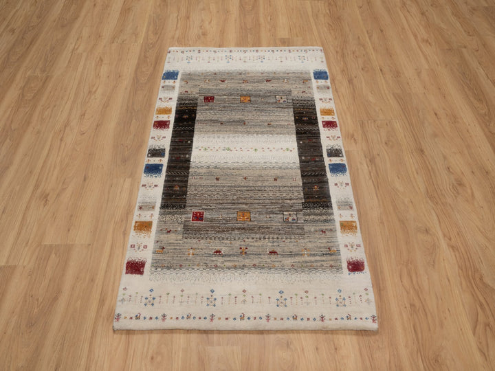3'0" x 5'0" New Hand Knotted Ivory Wool Rectangle Oriental Rug - MOA10291313