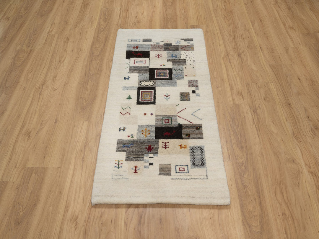 2'5" x 4'9" New Hand Knotted Ivory Wool Runner Oriental Rug - MOA10291318
