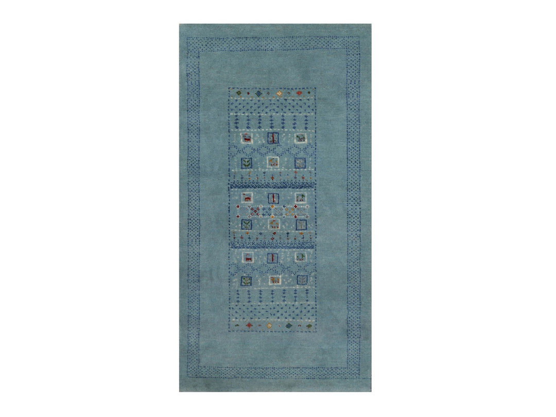 2'3" x 4'5" New Hand Knotted Blue Wool Rectangle Oriental Rug - MOA10291320