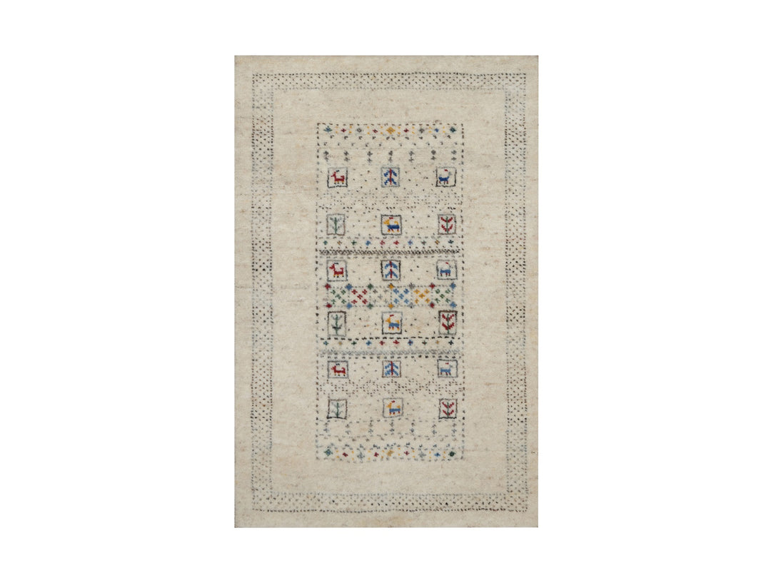 2'0" x 3'1" New Hand Knotted Ivory Wool Rectangle Oriental Rug - MOA10291321