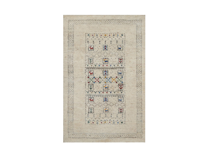 2'0" x 3'1" New Hand Knotted Ivory Wool Rectangle Oriental Rug - MOA10291321