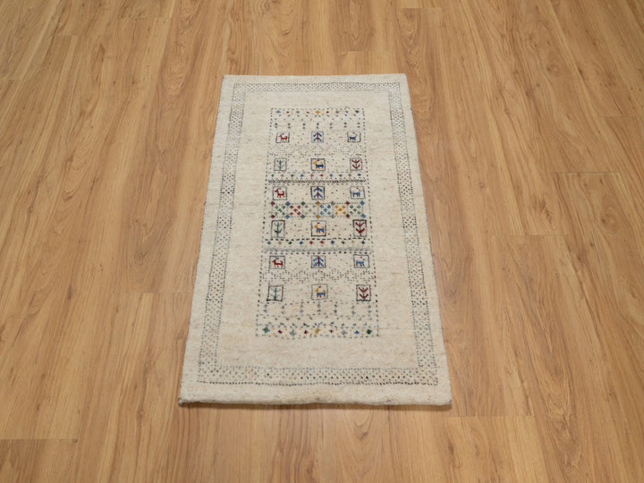 2'0" x 3'1" New Hand Knotted Ivory Wool Rectangle Oriental Rug - MOA10291321