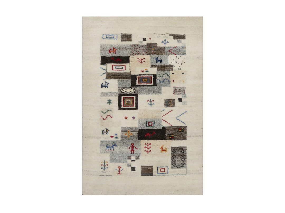 2'1" x 3'1" New Hand Knotted Ivory Wool Rectangle Oriental Rug - MOA10291323