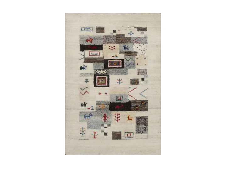 2'1" x 3'1" New Hand Knotted Ivory Wool Rectangle Oriental Rug - MOA10291323