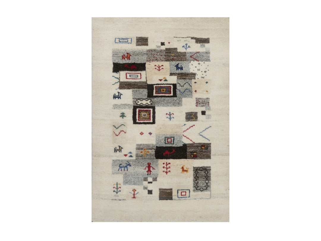 2'0" x 3'1" New Hand Knotted Ivory Wool Rectangle Oriental Rug - MOA10291324