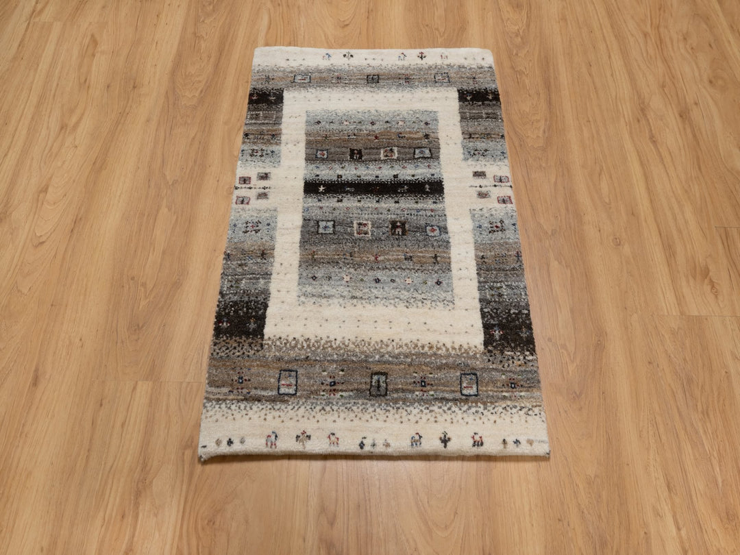 1'11" x 2'11" New Hand Knotted Ivory Wool Rectangle Oriental Rug - MOA10291325