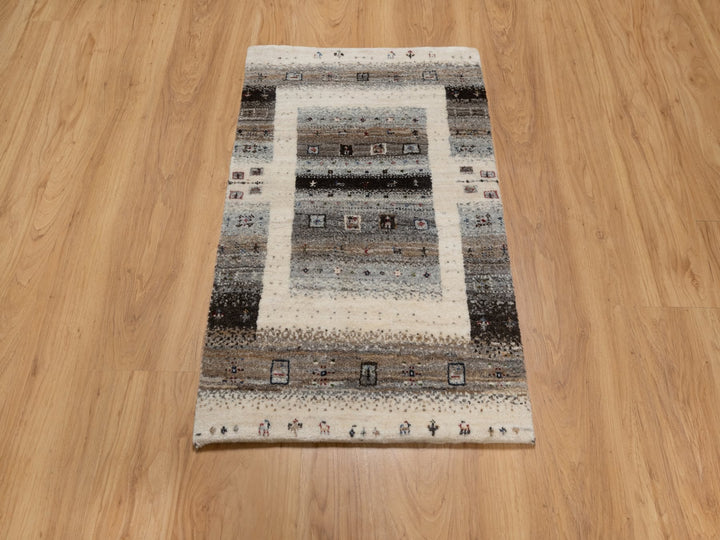 1'11" x 2'11" New Hand Knotted Ivory Wool Rectangle Oriental Rug - MOA10291325