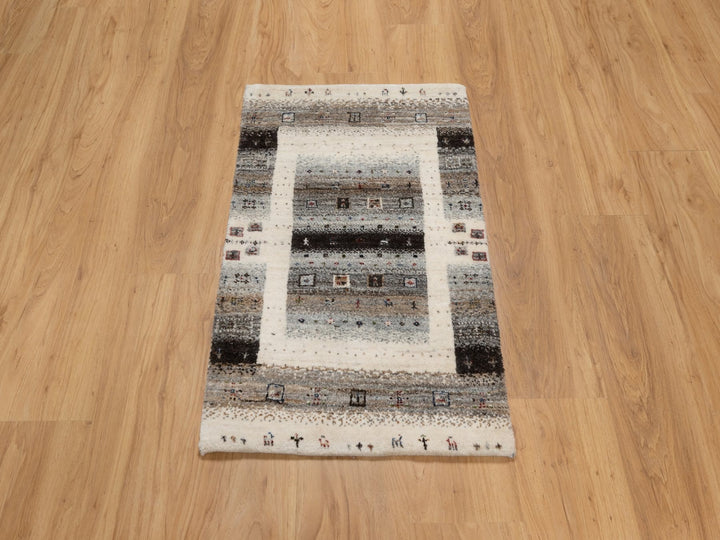 1'11" x 3'0" New Hand Knotted Ivory Wool Rectangle Oriental Rug - MOA10291326