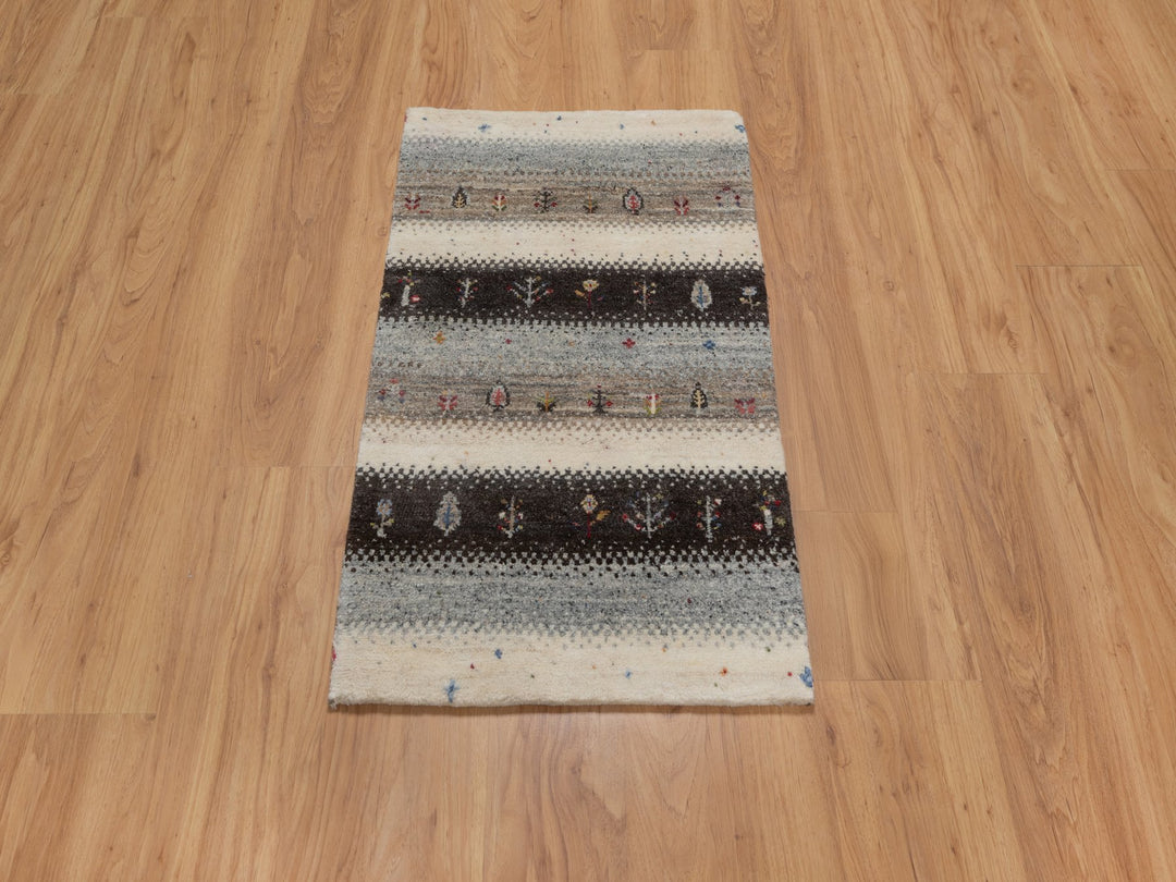 1'11" x 3'1" New Hand Knotted Ivory Wool Rectangle Oriental Rug - MOA10291327