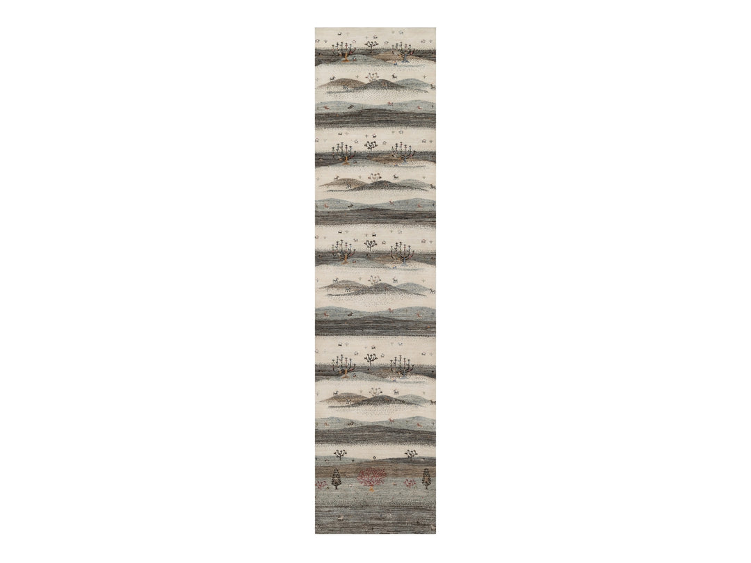 2'8" x 11'6" New Hand Knotted Ivory Wool Runner Oriental Rug - MOA10291335