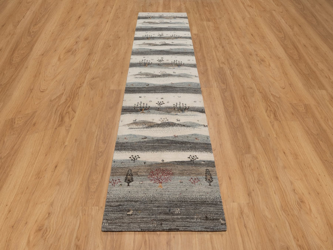 2'8" x 11'6" New Hand Knotted Ivory Wool Runner Oriental Rug - MOA10291335