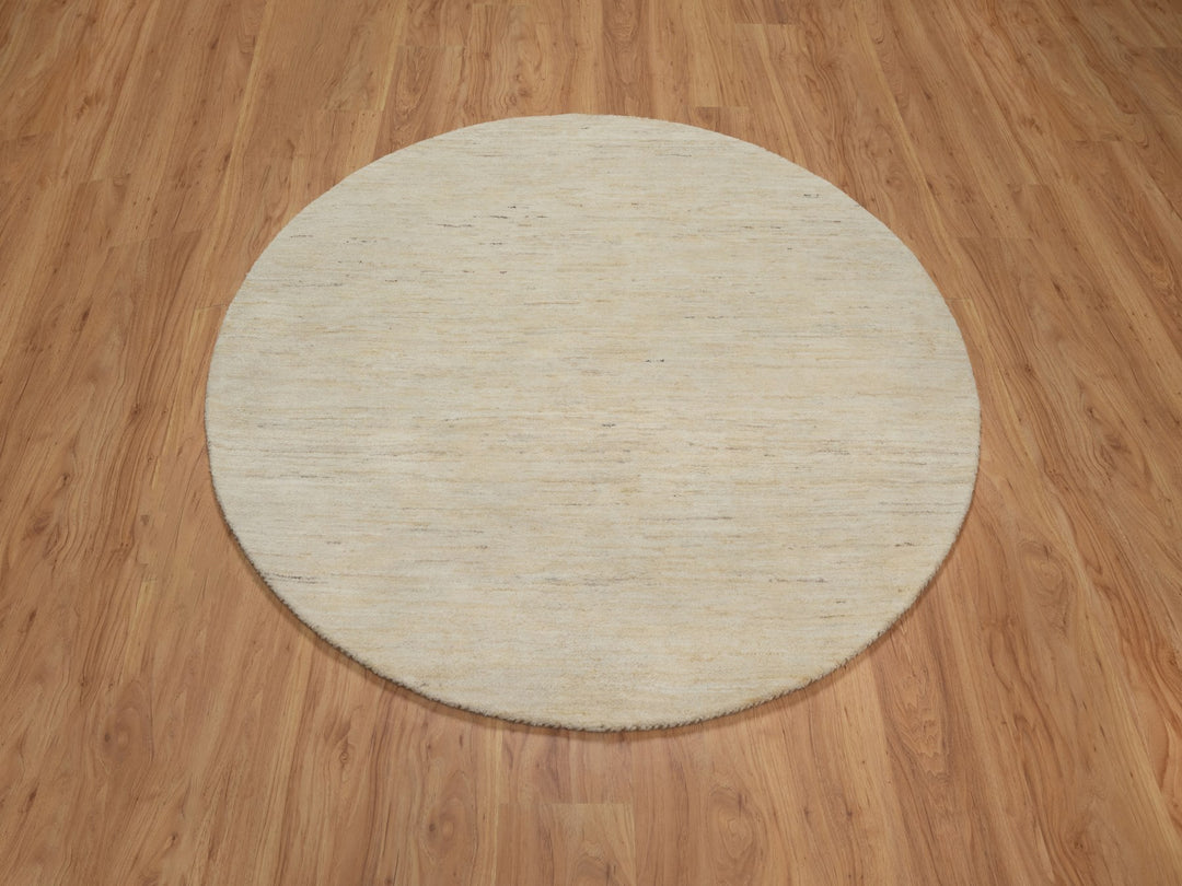 4'11" x 4'11" New Hand Knotted Ivory Wool Round Oriental Rug - MOA10291336