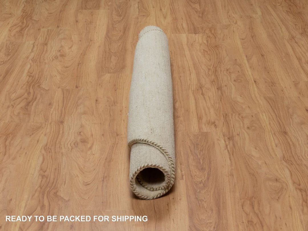 4'11" x 4'11" New Hand Knotted Ivory Wool Round Oriental Rug - MOA10291336