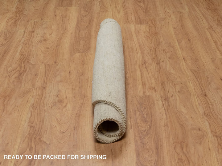 4'11" x 4'11" New Hand Knotted Ivory Wool Round Oriental Rug - MOA10291336