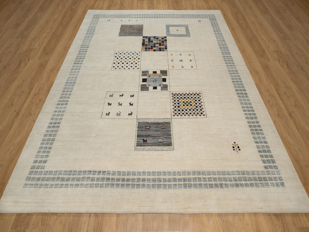 8'3" x 10'2" New Hand Knotted Ivory Wool Rectangle Oriental Rug - MOA10291338