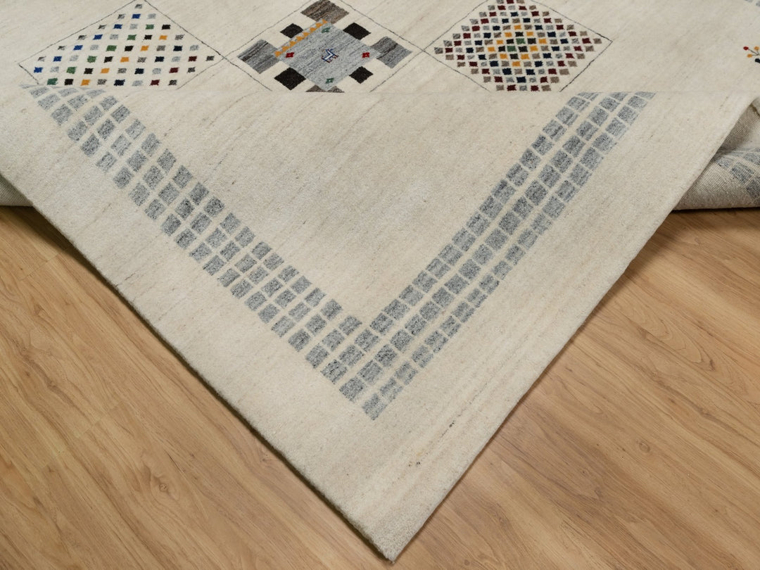8'3" x 10'2" New Hand Knotted Ivory Wool Rectangle Oriental Rug - MOA10291338