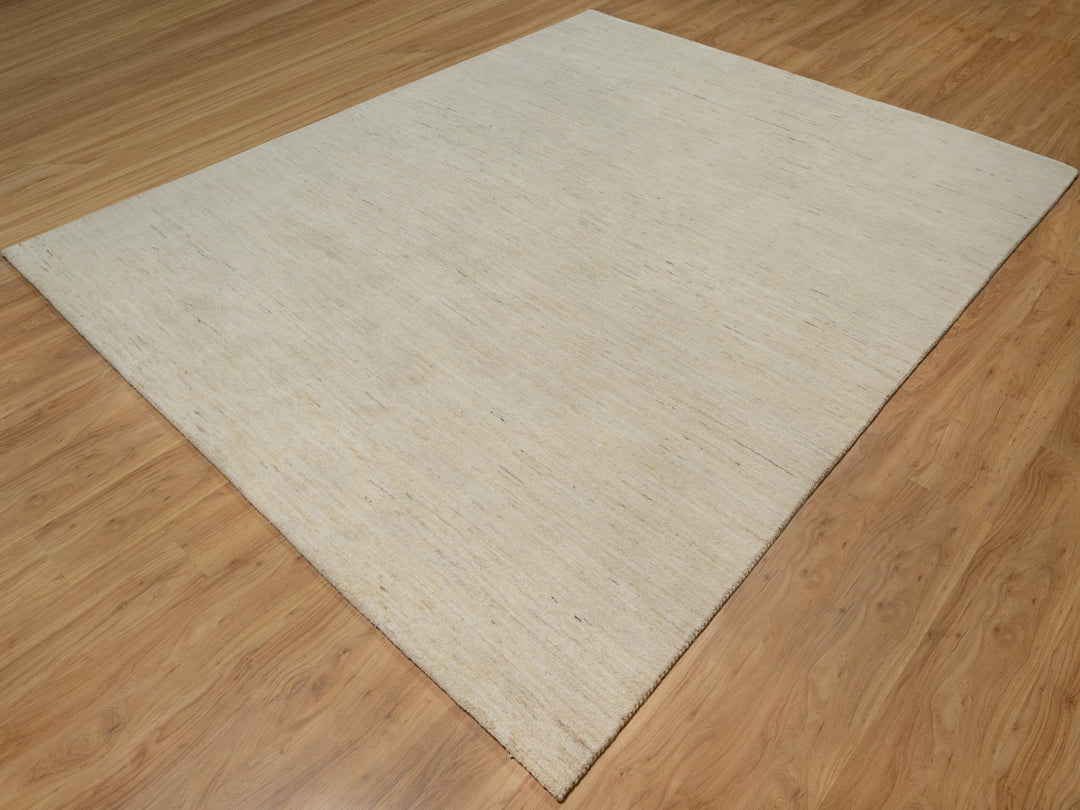 7'9" x 9'8" New Hand Knotted Ivory Wool Rectangle Oriental Rug - MOA10291341
