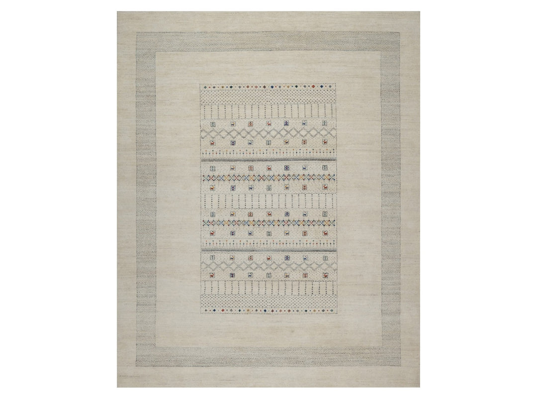 8'1" x 10'0" New Hand Knotted Ivory Wool Rectangle Oriental Rug - MOA10291342