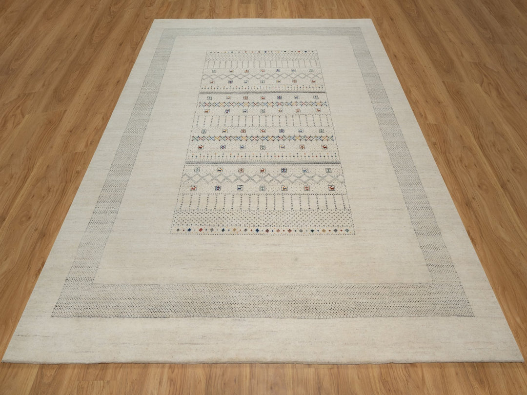 8'1" x 10'0" New Hand Knotted Ivory Wool Rectangle Oriental Rug - MOA10291342