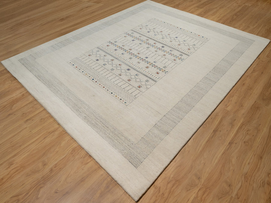 8'1" x 10'0" New Hand Knotted Ivory Wool Rectangle Oriental Rug - MOA10291342