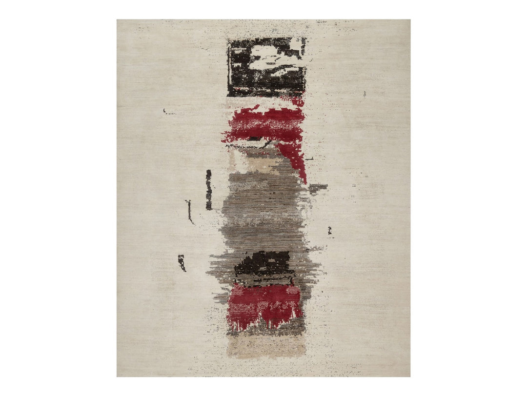8'2" x 10'0" New Hand Knotted Ivory Wool Rectangle Oriental Rug - MOA10291344
