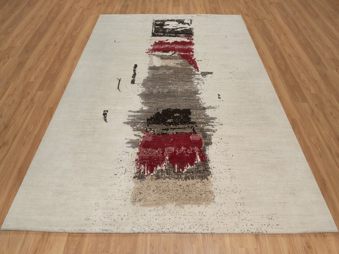 8'2" x 10'0" New Hand Knotted Ivory Wool Rectangle Oriental Rug - MOA10291344