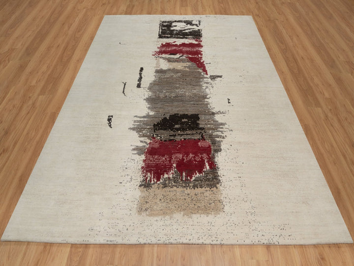 8'2" x 10'0" New Hand Knotted Ivory Wool Rectangle Oriental Rug - MOA10291344