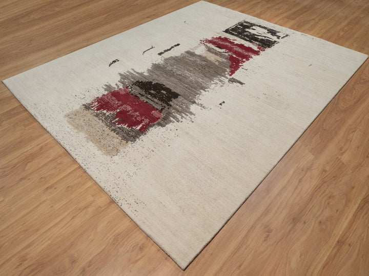 8'2" x 10'0" New Hand Knotted Ivory Wool Rectangle Oriental Rug - MOA10291344