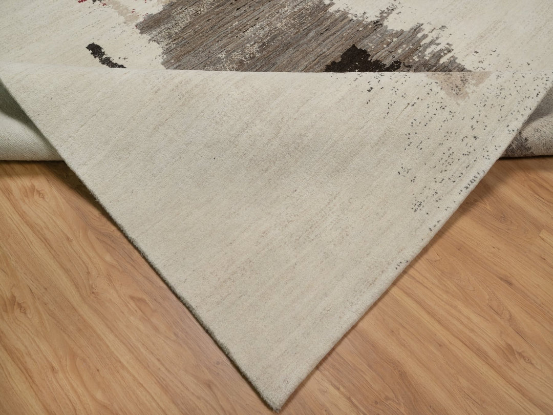 8'2" x 10'0" New Hand Knotted Ivory Wool Rectangle Oriental Rug - MOA10291344