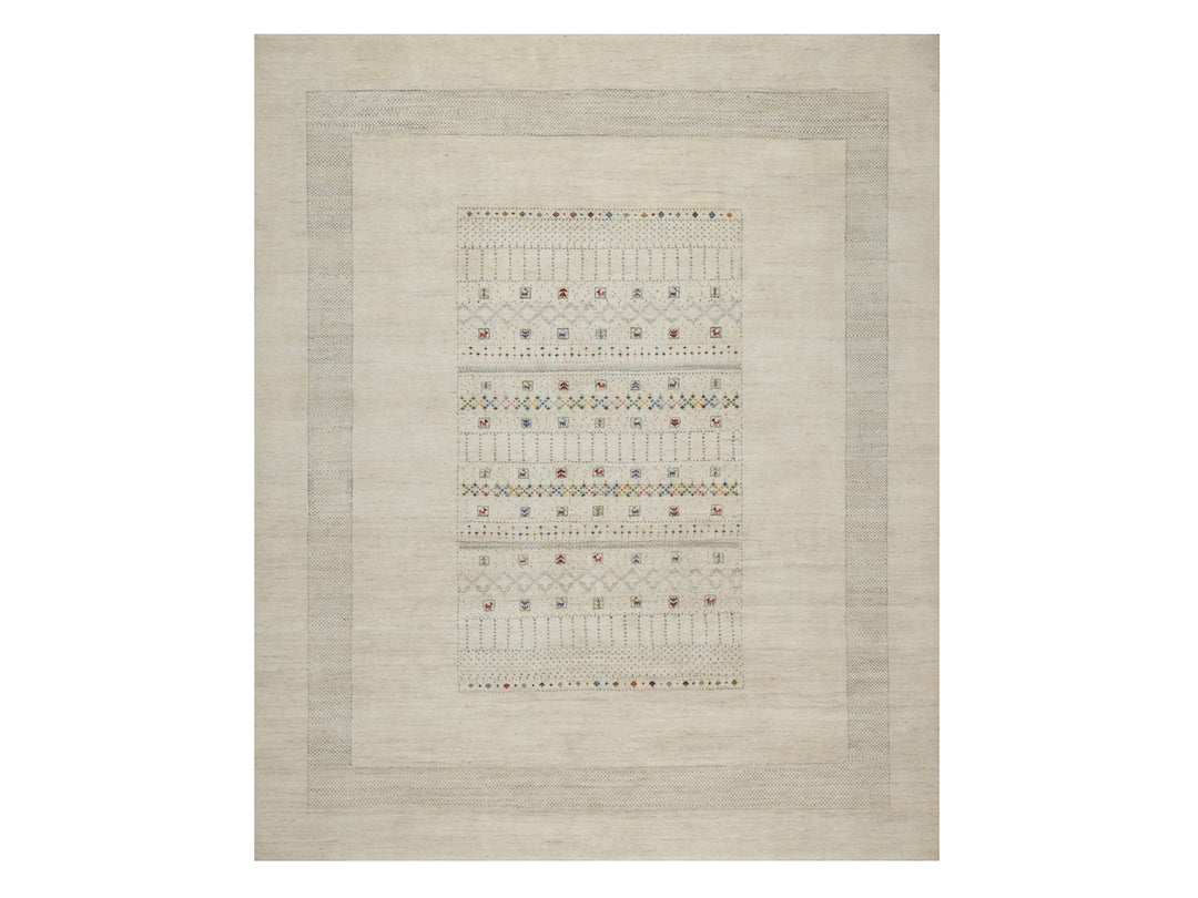 8'1" x 10'0" New Hand Knotted Ivory Wool Rectangle Oriental Rug - MOA10291345