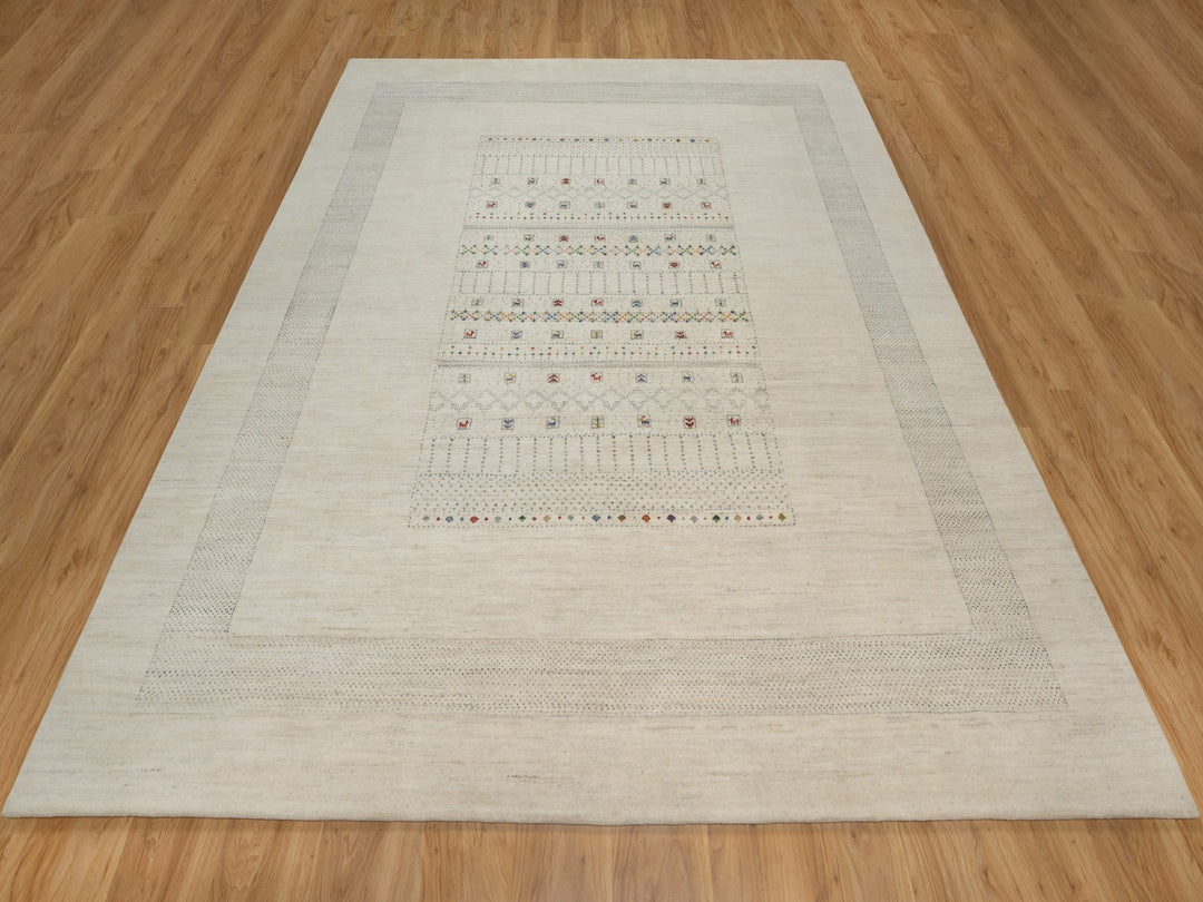 8'1" x 10'0" New Hand Knotted Ivory Wool Rectangle Oriental Rug - MOA10291345