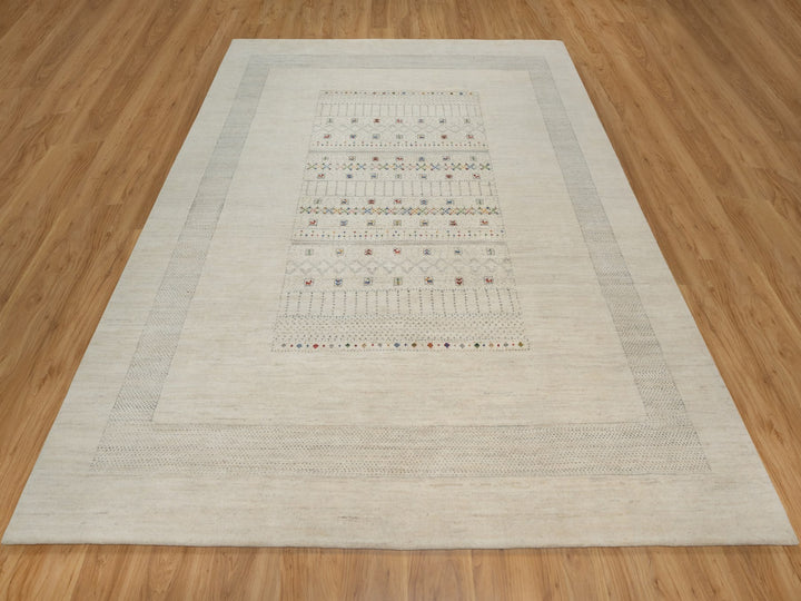 8'1" x 10'0" New Hand Knotted Ivory Wool Rectangle Oriental Rug - MOA10291345