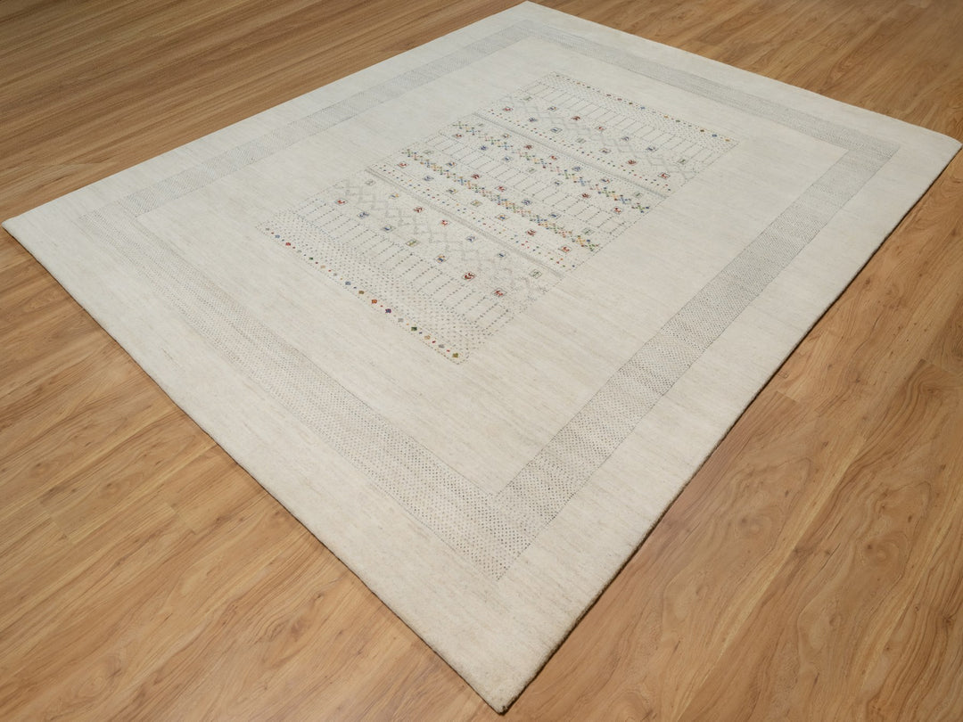 8'1" x 10'0" New Hand Knotted Ivory Wool Rectangle Oriental Rug - MOA10291345