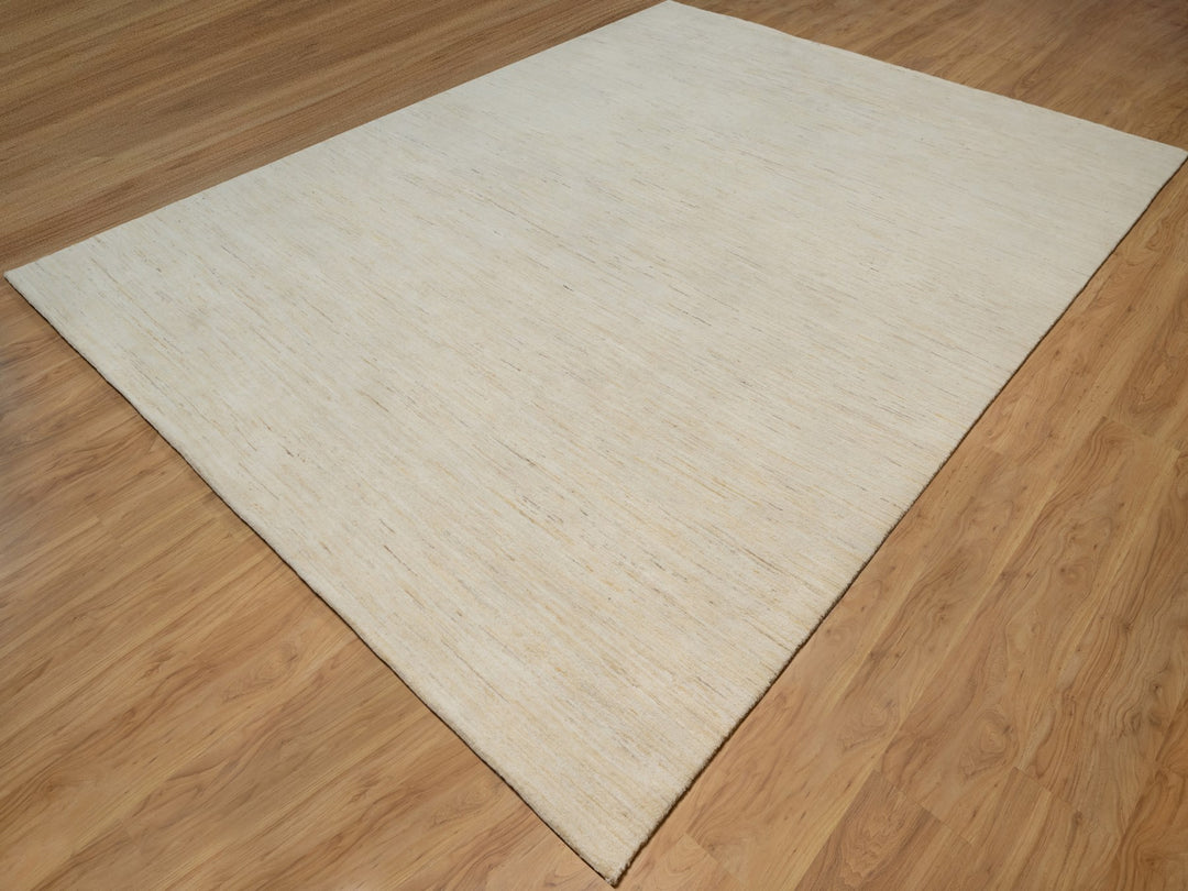 8'10" x 11'8" New Hand Knotted Ivory Wool Rectangle Oriental Rug - MOA10291347