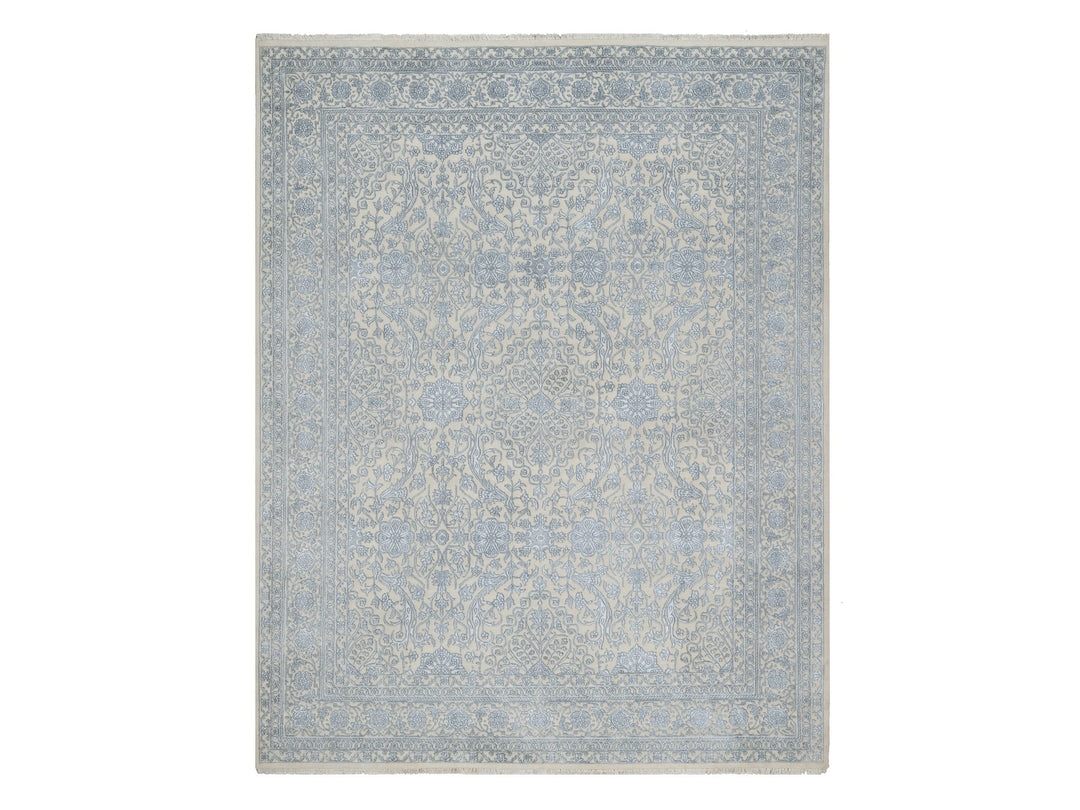 8'0" x 10'2" New Hand Knotted Ivory Wool & Silk Rectangle Oriental Rug - MOA10291352