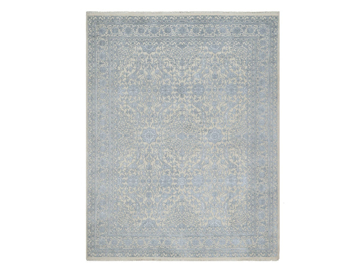 8'0" x 10'2" New Hand Knotted Ivory Wool & Silk Rectangle Oriental Rug - MOA10291352