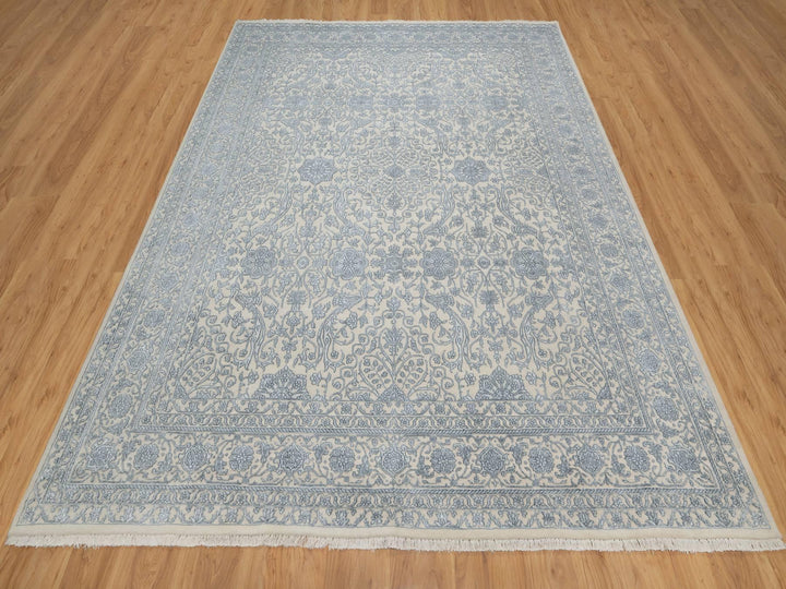 8'0" x 10'2" New Hand Knotted Ivory Wool & Silk Rectangle Oriental Rug - MOA10291352