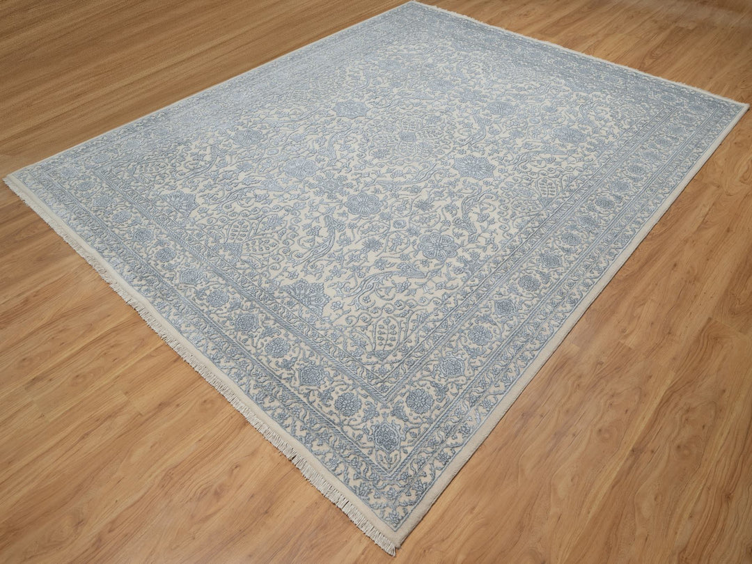 8'0" x 10'2" New Hand Knotted Ivory Wool & Silk Rectangle Oriental Rug - MOA10291352