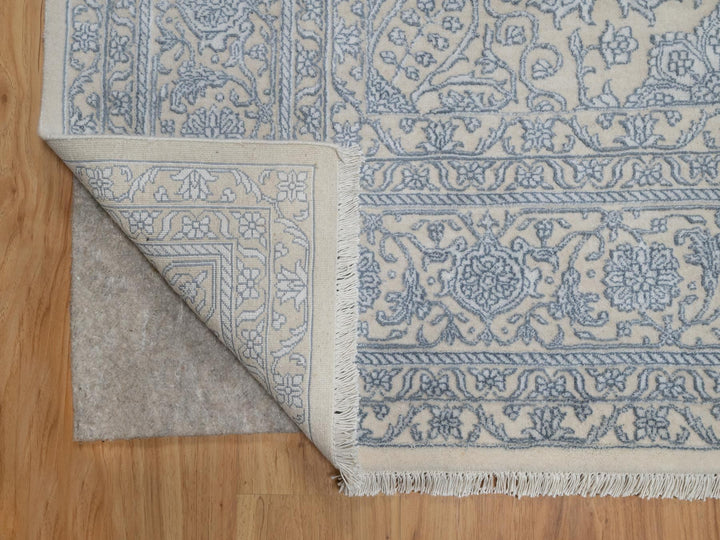 8'0" x 10'2" New Hand Knotted Ivory Wool & Silk Rectangle Oriental Rug - MOA10291352