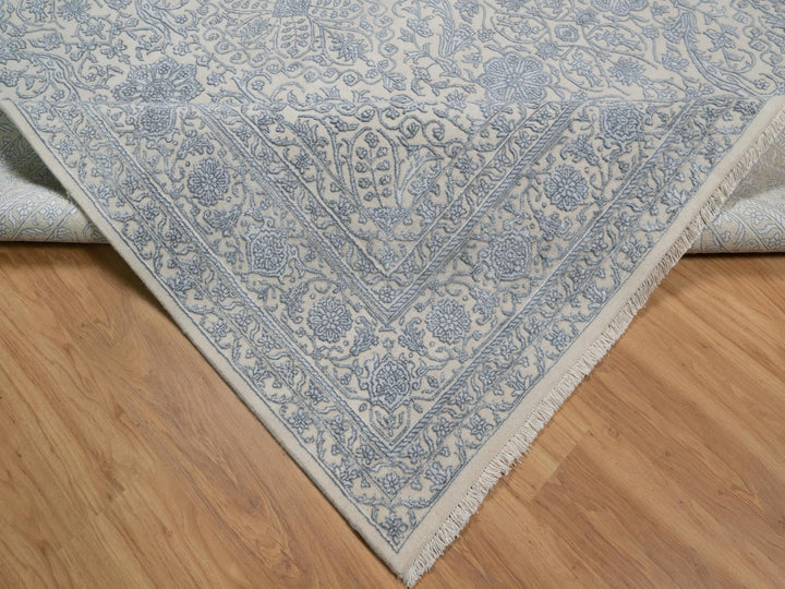 8'0" x 10'2" New Hand Knotted Ivory Wool & Silk Rectangle Oriental Rug - MOA10291352