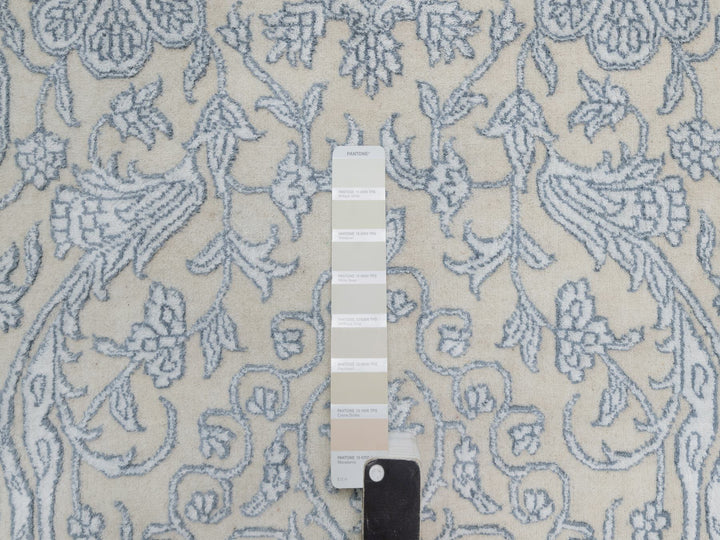 8'0" x 10'2" New Hand Knotted Ivory Wool & Silk Rectangle Oriental Rug - MOA10291352