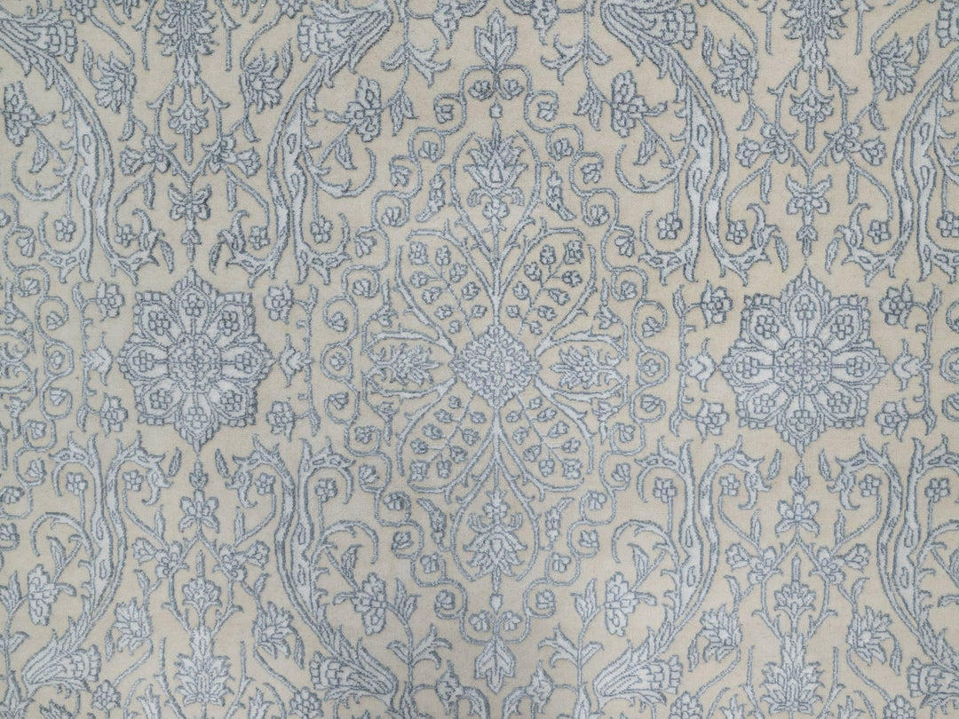 8'0" x 10'2" New Hand Knotted Ivory Wool & Silk Rectangle Oriental Rug - MOA10291352