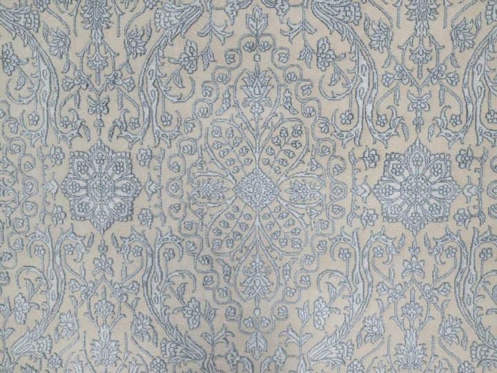 8'0" x 10'2" New Hand Knotted Ivory Wool & Silk Rectangle Oriental Rug - MOA10291352