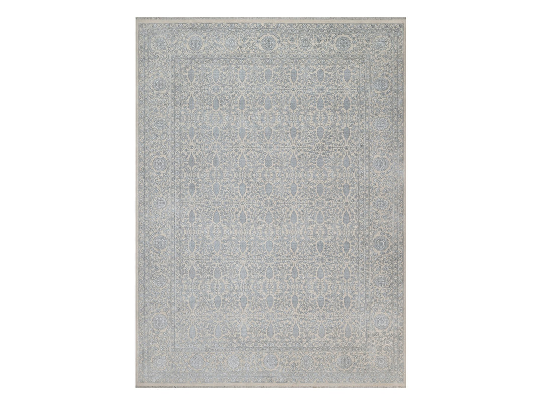 8'11" x 12'1" New Hand Knotted Ivory Wool & Silk Rectangle Oriental Rug - MOA10291353