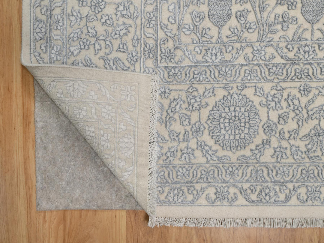 8'11" x 12'1" New Hand Knotted Ivory Wool & Silk Rectangle Oriental Rug - MOA10291353