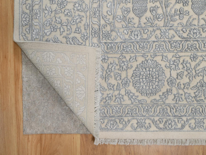 8'11" x 12'1" New Hand Knotted Ivory Wool & Silk Rectangle Oriental Rug - MOA10291353