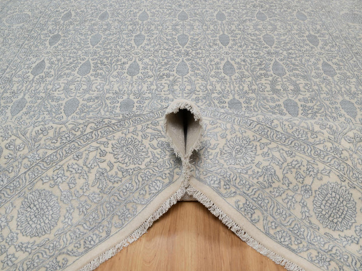 8'11" x 12'1" New Hand Knotted Ivory Wool & Silk Rectangle Oriental Rug - MOA10291353
