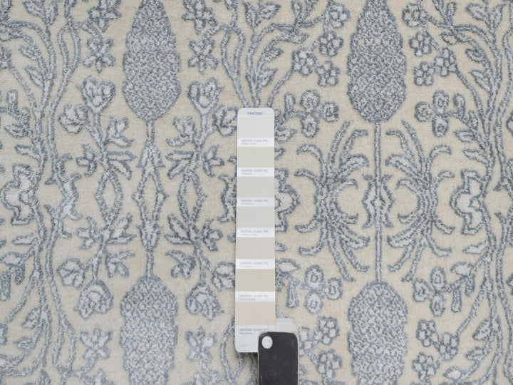 8'11" x 12'1" New Hand Knotted Ivory Wool & Silk Rectangle Oriental Rug - MOA10291353
