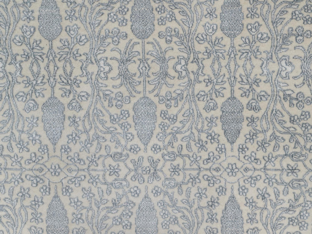 8'11" x 12'1" New Hand Knotted Ivory Wool & Silk Rectangle Oriental Rug - MOA10291353